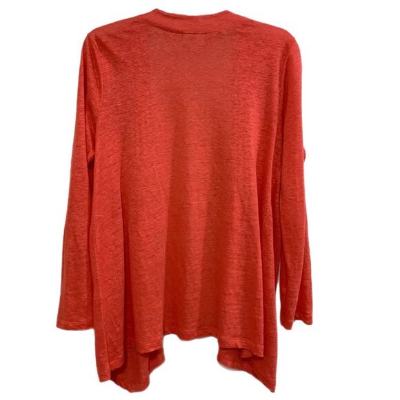 J. JILL LOVE LINEN 100% WOMEN OPEN FRONT KNIT CARDIGAN ORANGE MP. - Picture 3 of 13